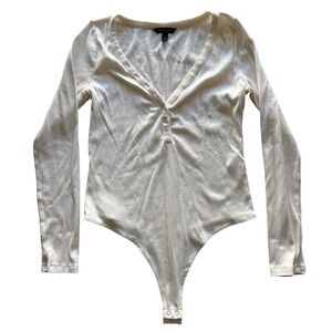 Banana Republic Ivory Long Sleeve Button Bodysuit M Women's One Piece